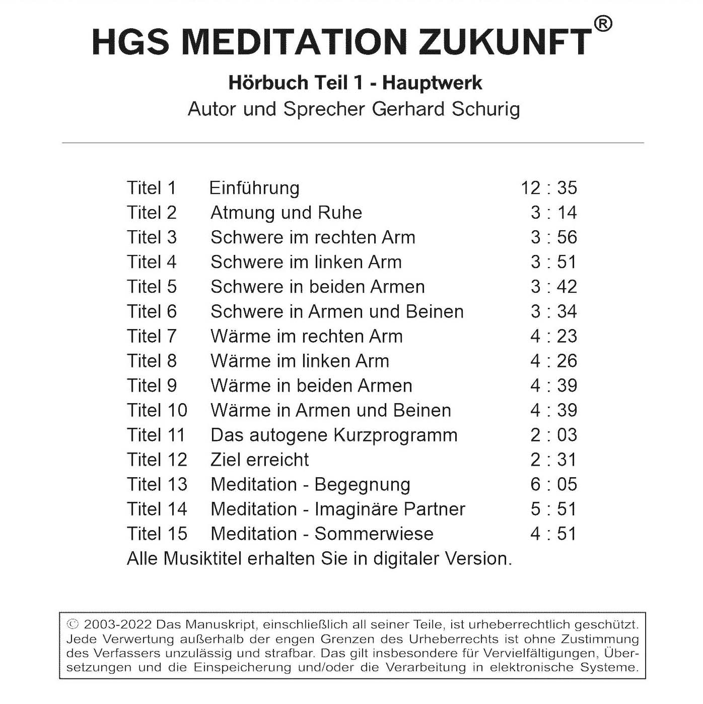 Hörbuch HGS Meditation Zukunft Teil 1 Audio-CD Hauptwerk – Bild 2